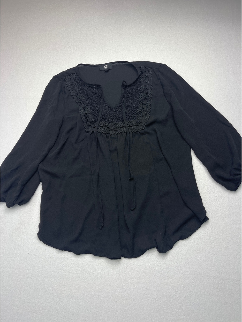 IZ Byer Black Lace Detail Blouse Size Large